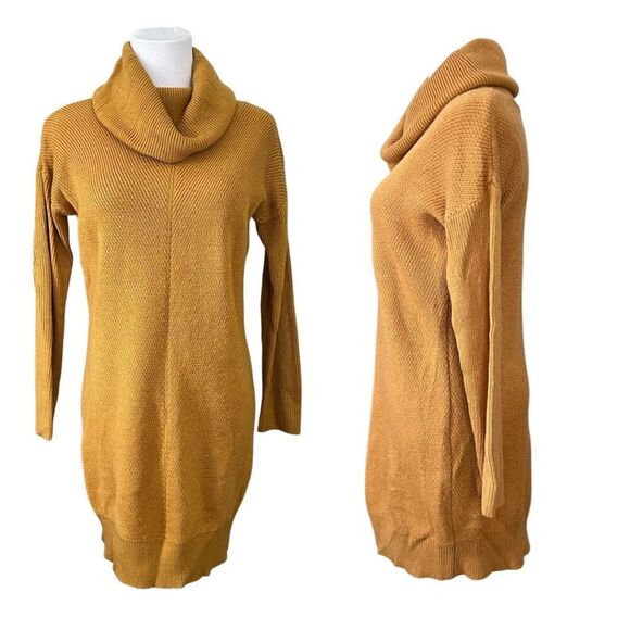 Lulu's Tea Reader Mustard Yellow Turtleneck Sweater Dress XS Cowl Neck Girly - Picture 1 of 10